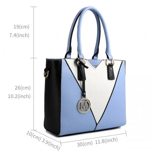 LG1641 - Miss Lulu Leather Look V-Shape Shoulder Handbag - Blue - Nexellus