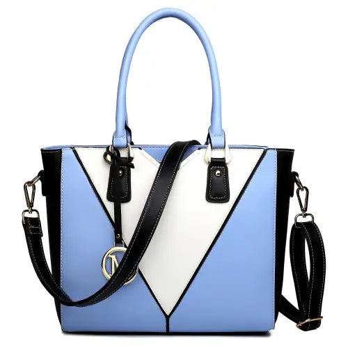 LG1641 - Miss Lulu Leather Look V-Shape Shoulder Handbag - Blue - Nexellus