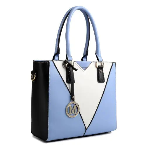 LG1641 - Miss Lulu Leather Look V-Shape Shoulder Handbag - Blue - Nexellus