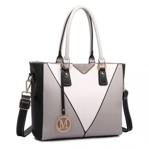 LG1641 - Miss Lulu Leather Look V-Shape Shoulder Handbag - Grey - Nexellus