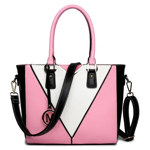 LG1641 - Miss Lulu Leather Look V-Shape Shoulder Handbag - Pink - Nexellus