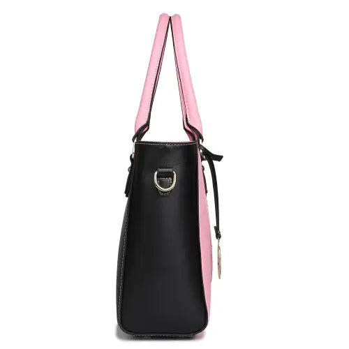 LG1641 - Miss Lulu Leather Look V-Shape Shoulder Handbag - Pink - Nexellus