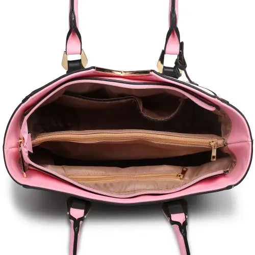 Miss lulu leather look v-shape shoulder handbag - pink