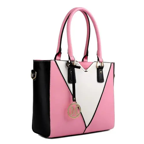 LG1641 - Miss Lulu Leather Look V-Shape Shoulder Handbag - Pink - Nexellus