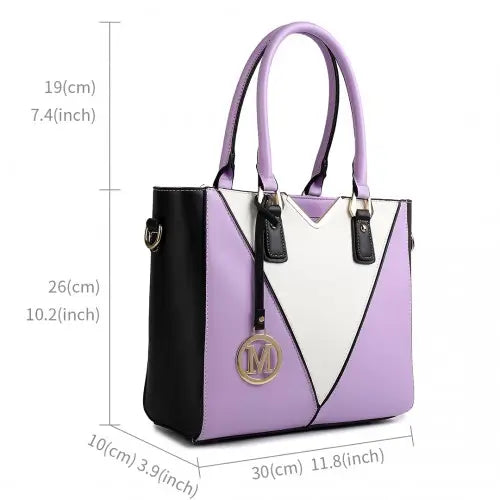 LG1641 - Miss Lulu Leather Look V-Shape Shoulder Handbag - Purple - Nexellus