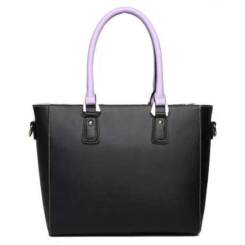 LG1641 - Miss Lulu Leather Look V-Shape Shoulder Handbag - Purple - Nexellus