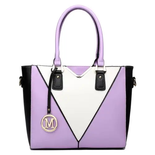 LG1641 - Miss Lulu Leather Look V-Shape Shoulder Handbag - Purple - Nexellus