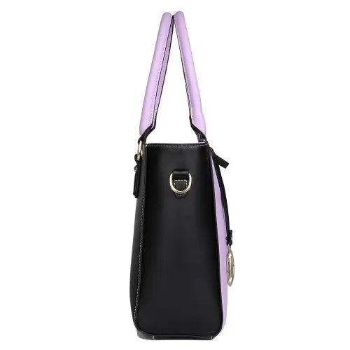 LG1641 - Miss Lulu Leather Look V-Shape Shoulder Handbag - Purple - Nexellus