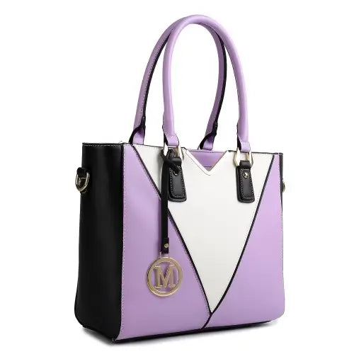 LG1641 - Miss Lulu Leather Look V-Shape Shoulder Handbag - Purple - Nexellus