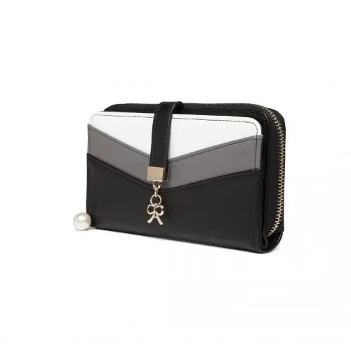 LP2215 - Miss Lulu Mixed Colour Women's Leather Look Clutch Purse - Black - Nexellus