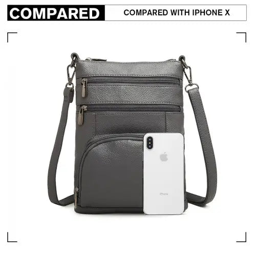 LB6927 - Miss Lulu Multi Pocket Leather Look RFID-Blocking Cross Body Bag - Grey - Nexellus