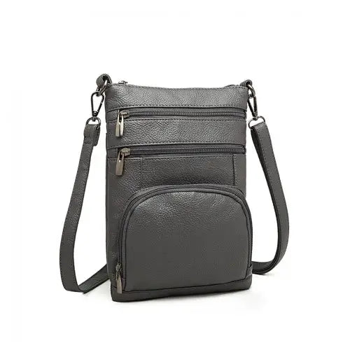 LB6927 - Miss Lulu Multi Pocket Leather Look RFID-Blocking Cross Body Bag - Grey - Nexellus