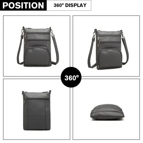 LB6927 - Miss Lulu Multi Pocket Leather Look RFID-Blocking Cross Body Bag - Grey - Nexellus