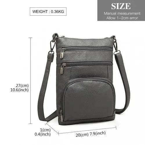 LB6927 - Miss Lulu Multi Pocket Leather Look RFID-Blocking Cross Body Bag - Grey - Nexellus