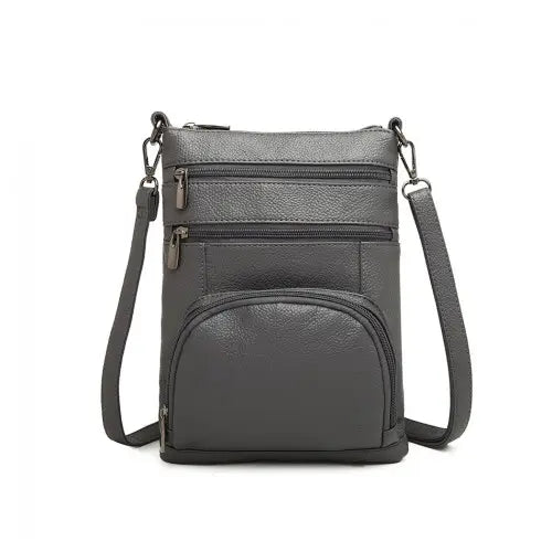 LB6927 - Miss Lulu Multi Pocket Leather Look RFID-Blocking Cross Body Bag - Grey - Nexellus