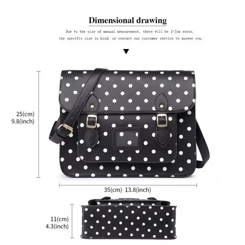 LT1665D2 - Miss Lulu Polka Dot Leather Look School Work Satchel Black - Nexellus