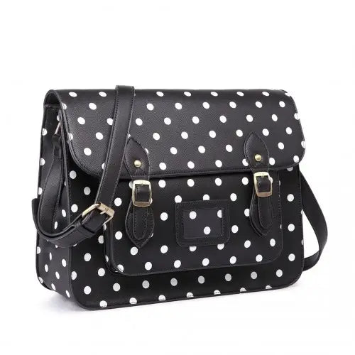 LT1665D2 - Miss Lulu Polka Dot Leather Look School Work Satchel Black - Nexellus