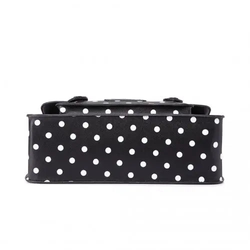 LT1665D2 - Miss Lulu Polka Dot Leather Look School Work Satchel Black - Nexellus