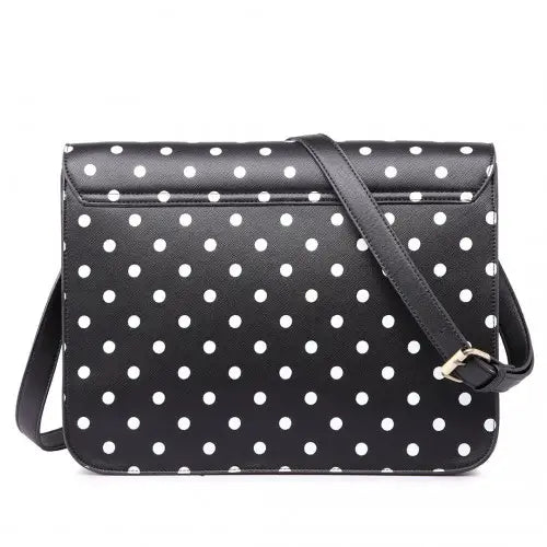 LT1665D2 - Miss Lulu Polka Dot Leather Look School Work Satchel Black - Nexellus