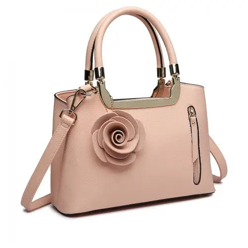 LG1847 - MISS LULU PU LEATHER ROSE HANGING ORNAMENT HANDBAG - PINK - Nexellus