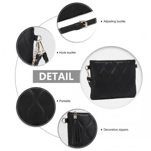 LB2247 - Miss Lulu Small PU Leather Soft Crossbody Bag - Black - Nexellus