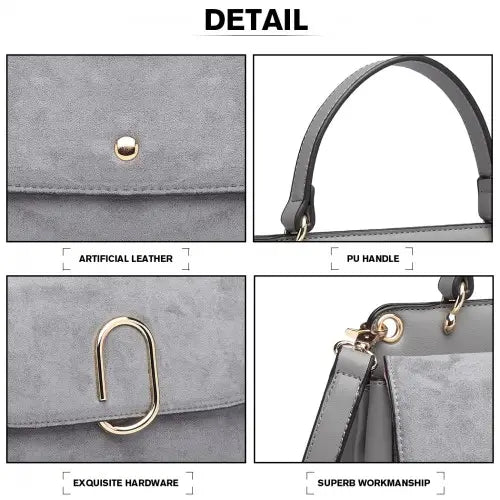 LB6871-MISS LULU STYLISH LADIES LEATHER HANDBAG SHOULDER BAG GREY - Nexellus