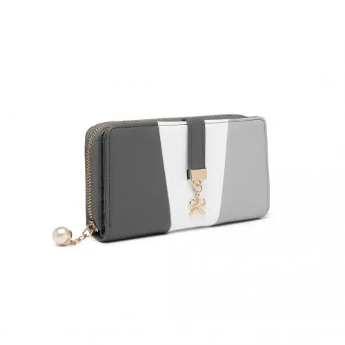 LP2030 - Miss Lulu Tri Colour Women's Leather Look Purse - Grey And White - Nexellus