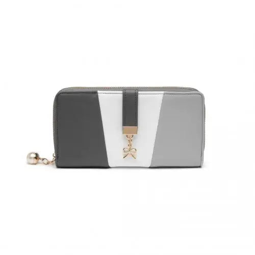 LP2030 - Miss Lulu Tri Colour Women's Leather Look Purse - Grey And White - Nexellus