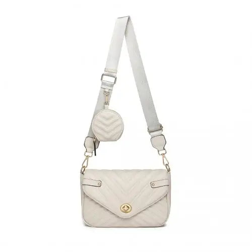 LB2138 - Miss Lulu V-quilted Flap Leather Shoulder Bag - Grey - Nexellus