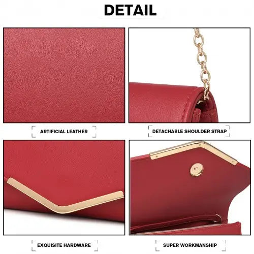 LH2064 - Miss Lulu Vegan Envelope Clutch Bag - Red - Nexellus