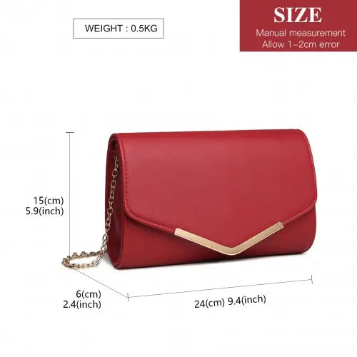 LH2064 - Miss Lulu Vegan Envelope Clutch Bag - Red - Nexellus