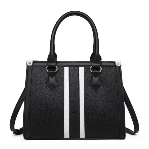 LT2203 - Miss Lulu White Striped Commuter Elegant Cross body Tote Bag - Black - Nexellus