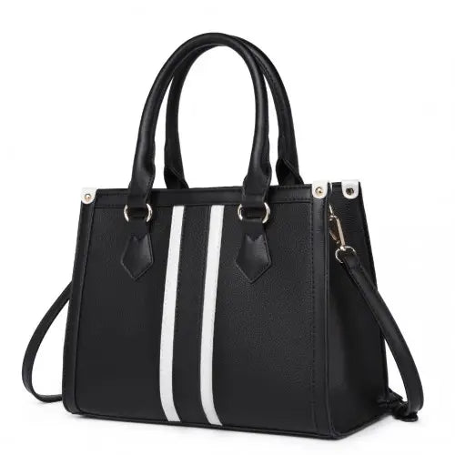 LT2203 - Miss Lulu White Striped Commuter Elegant Cross body Tote Bag - Black - Nexellus