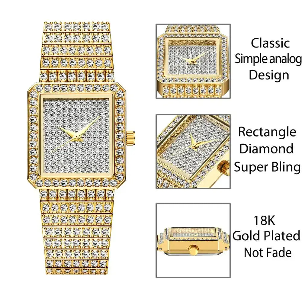 Missfox 2689 diamond watch for women luxury brand ladies gold square Nexellus