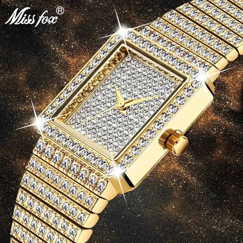 Missfox 2689 diamond watch for women luxury brand ladies gold square Nexellus