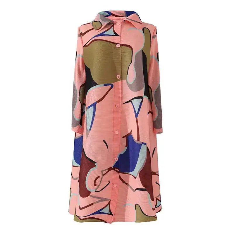 Miyake pleated printed midi dress for women 2023 spring autumn polo Nexellus