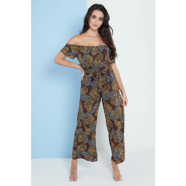 Multi spot print bardot culotte jumpsuit