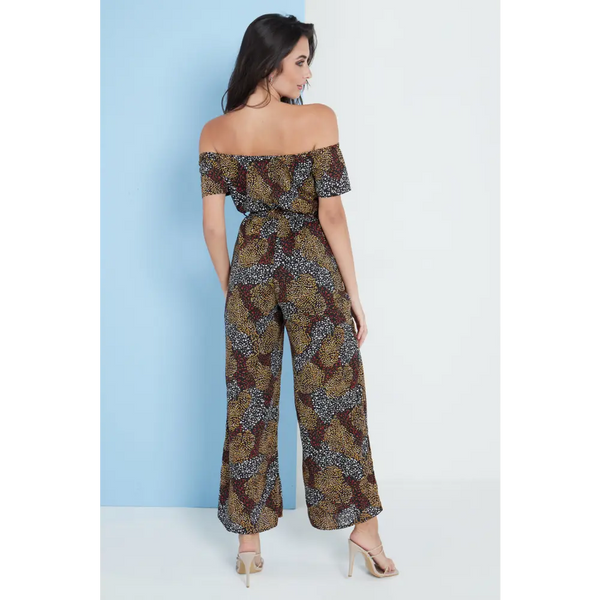 Multi spot print bardot culotte jumpsuit