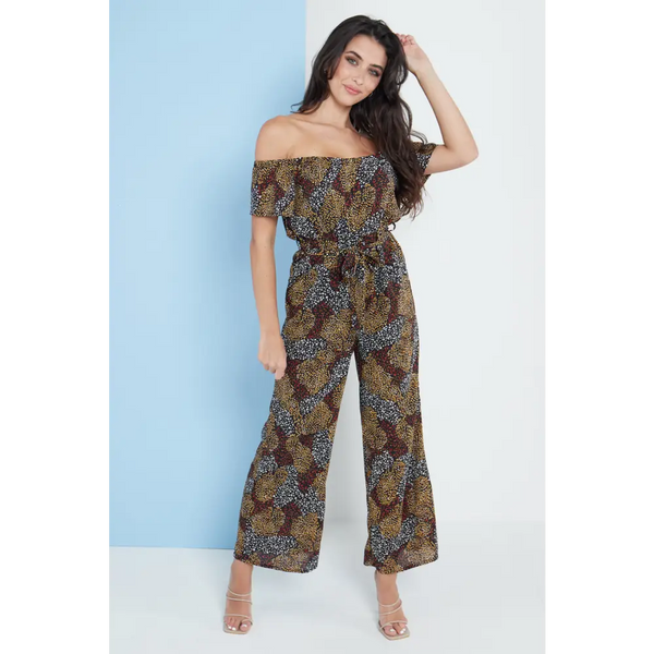 Multi spot print bardot culotte jumpsuit