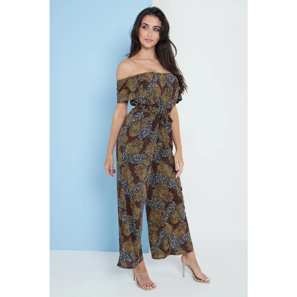 Multi spot print bardot culotte jumpsuit