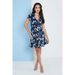 Navy blue floral wrap frill dress