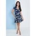 Navy blue floral wrap frill dress