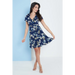 Navy blue floral wrap frill dress