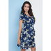 Navy blue floral wrap frill dress