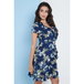 Navy blue floral wrap frill dress