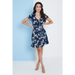 Navy blue floral wrap frill dress