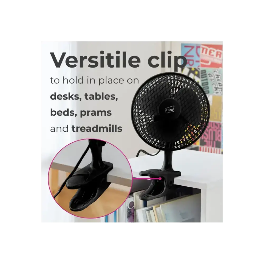 Neo mini clip base mount desk fan black Nexellus