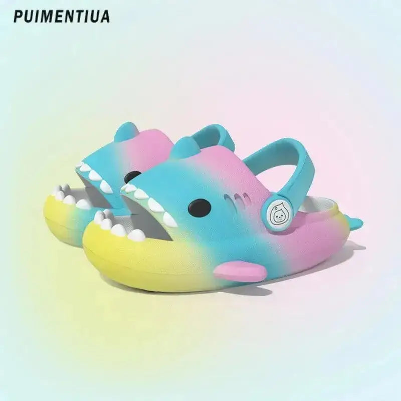 New gradient shark cartoon kids' slippers - trendy beach sandals for Nexellus