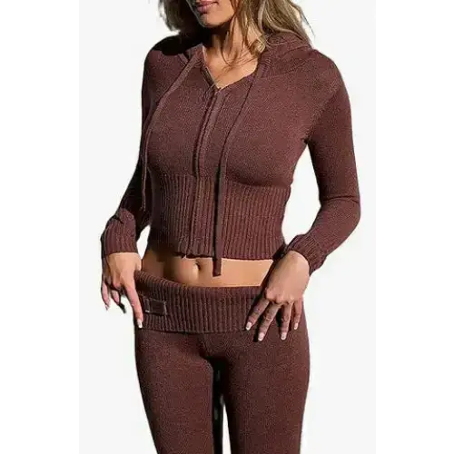 New knitted hooded women's suit, fashionable & cute two-piece Nexellus