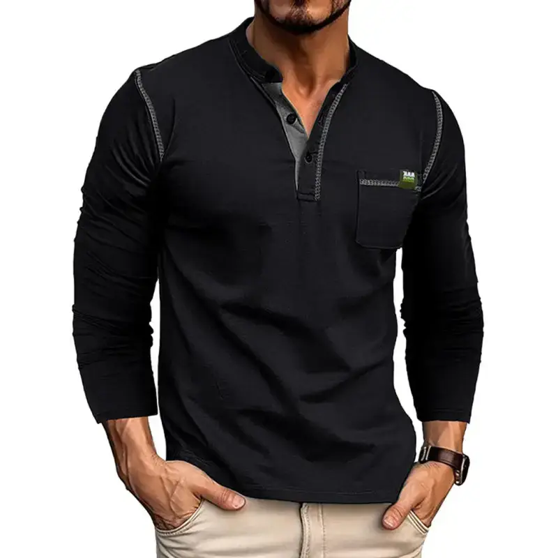 New men's henley color block knitted long sleeve t-shirt Nexellus